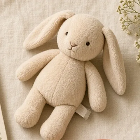 A soft plush bunny toy with long ears